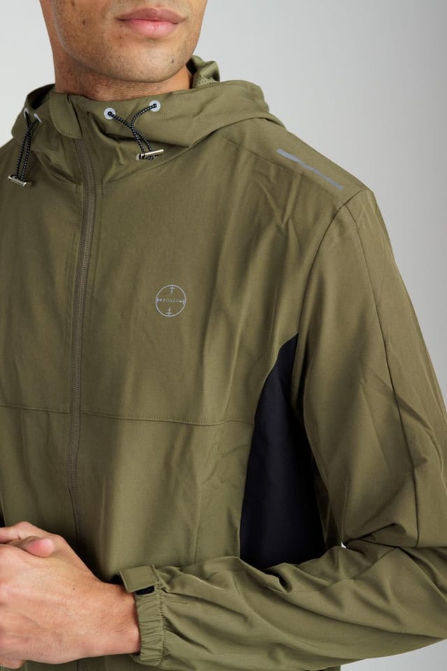Foray Foray Men's Lightweight Panelled Zip Through Hooded Sports Jacket in Khaki - 3