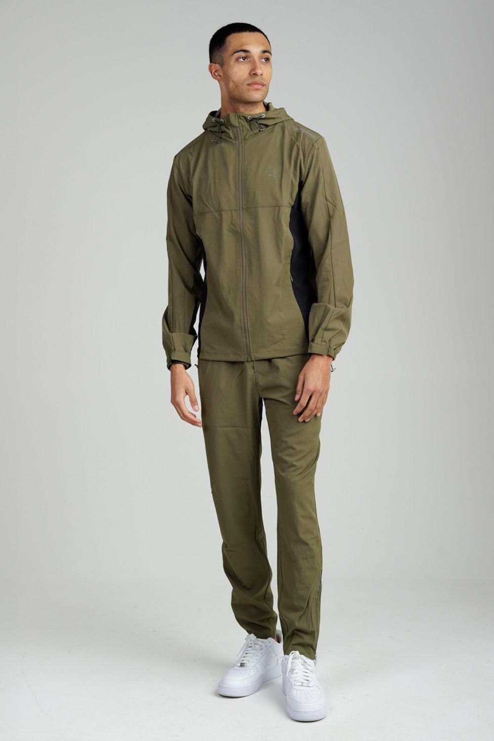 Foray Foray Men's Lightweight Panelled Zip Through Hooded Sports Jacket in Khaki - 4