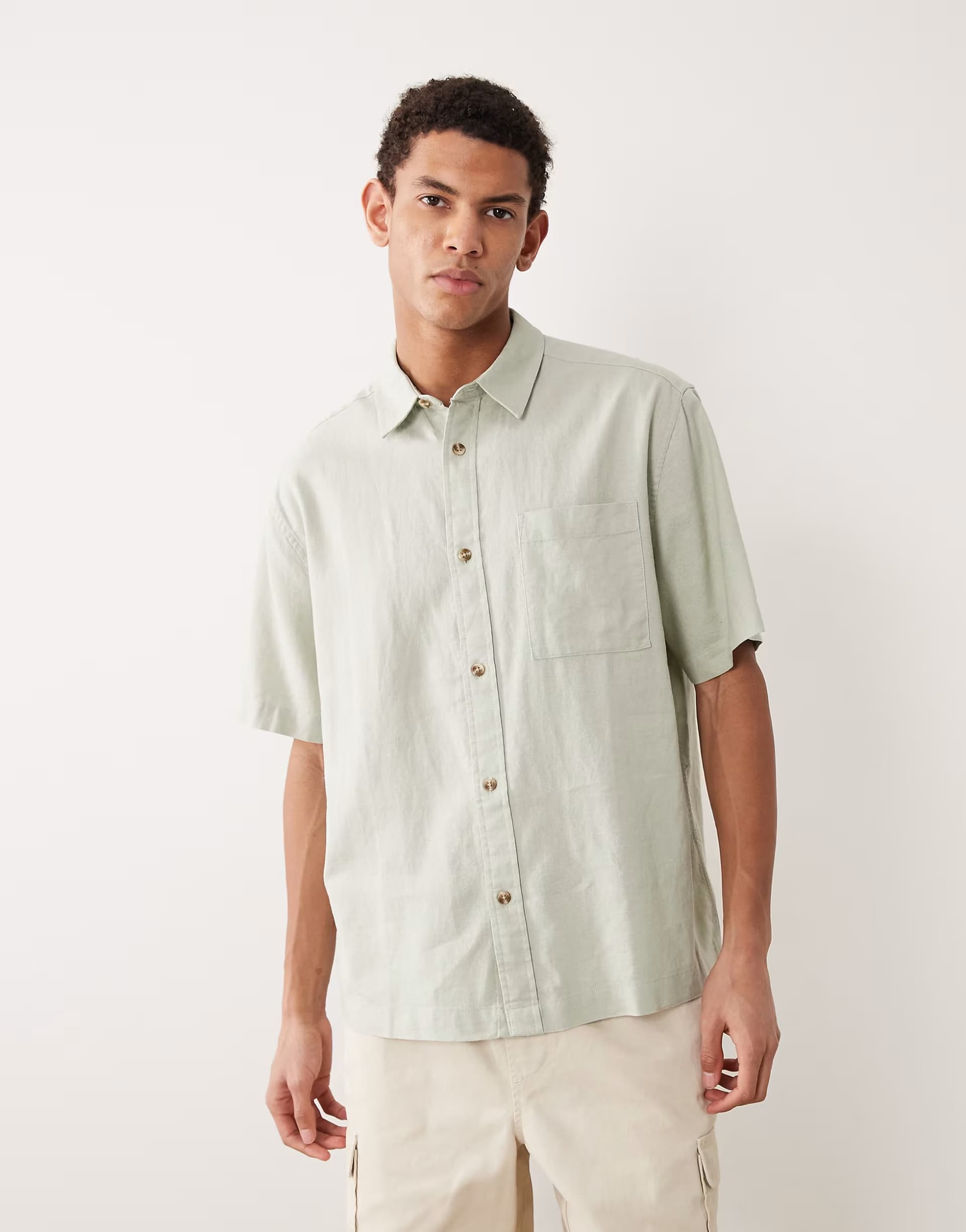 ASOS ASOS DESIGN relaxed linen blend shirt in sage green