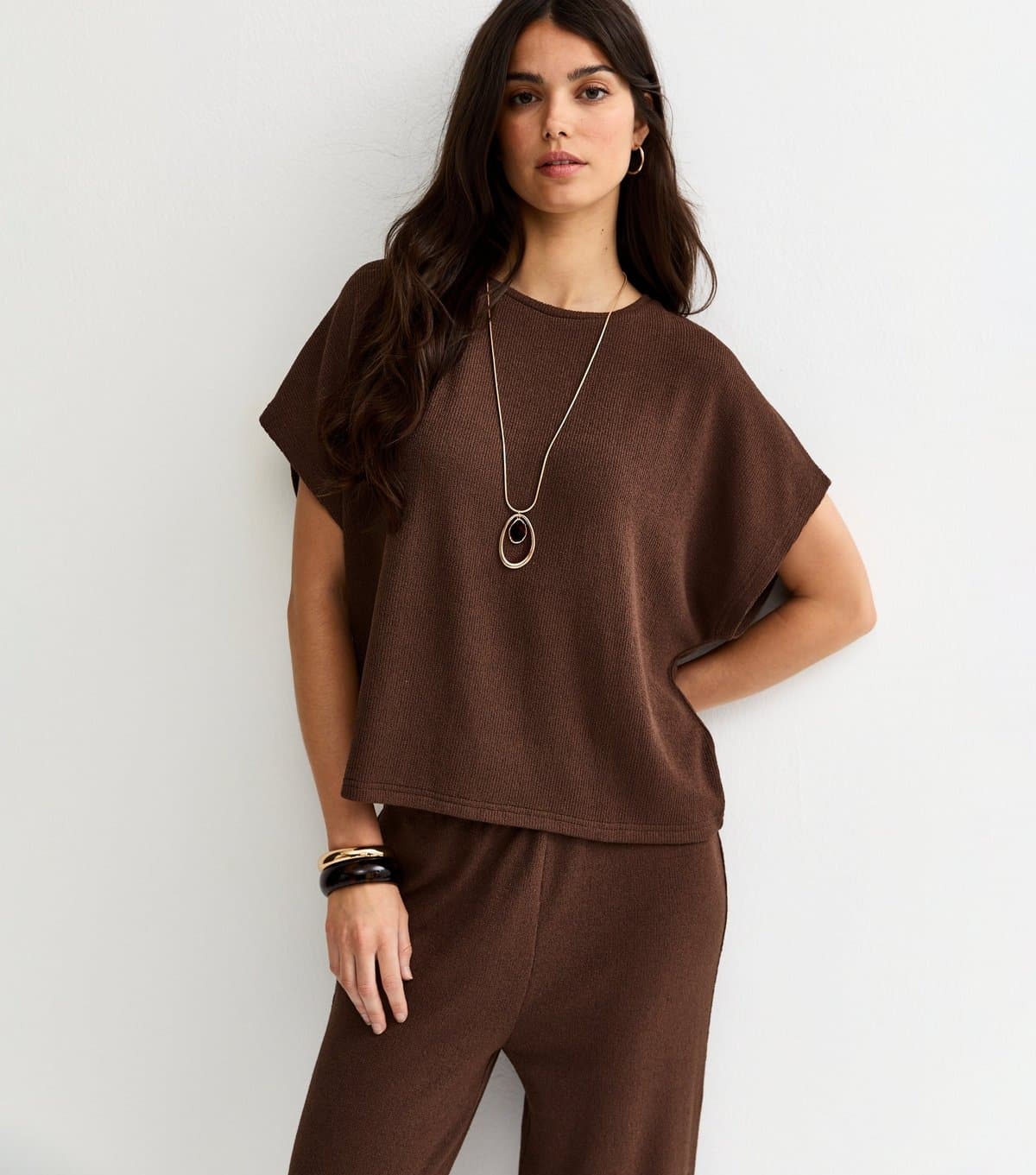 New Look New Look Dark Brown Textured Relaxed Top