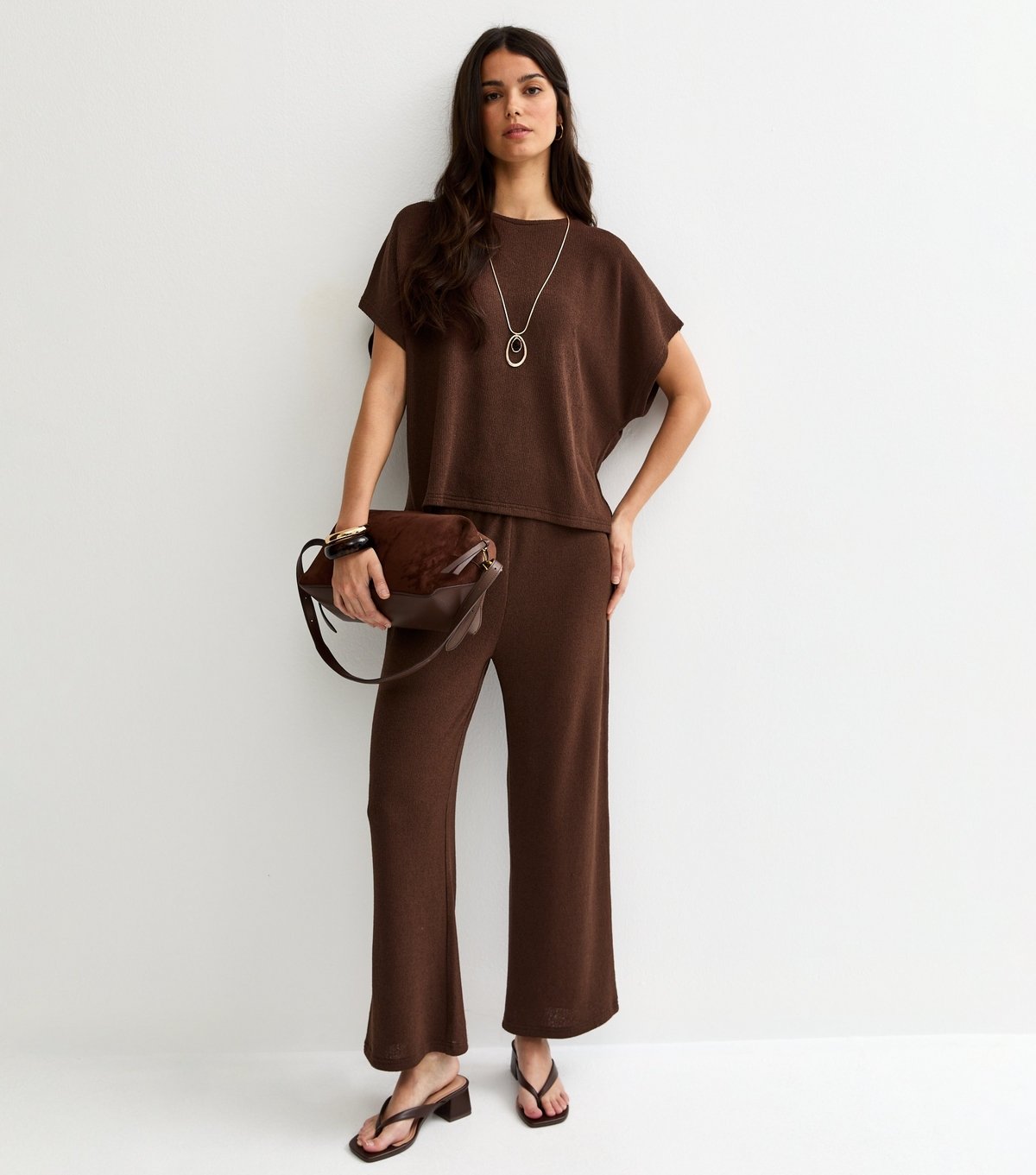 New Look Women's Dark Brown Textured Relaxed Top New Look - 3