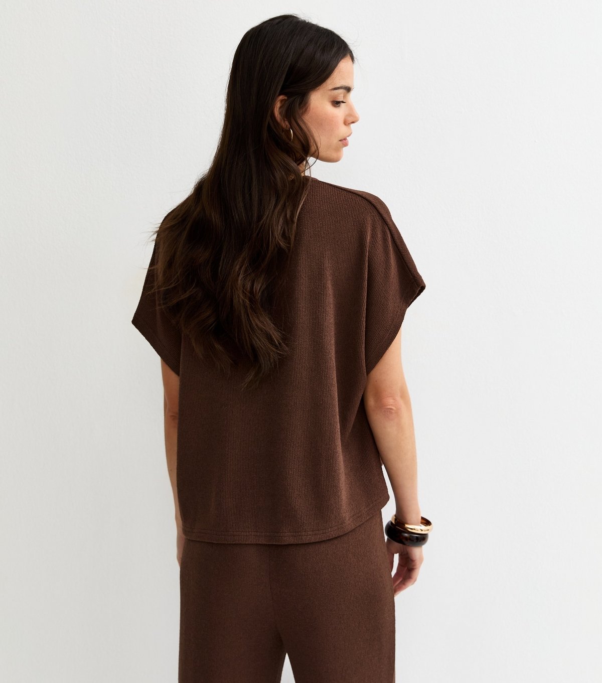 New Look Women's Dark Brown Textured Relaxed Top New Look - 4