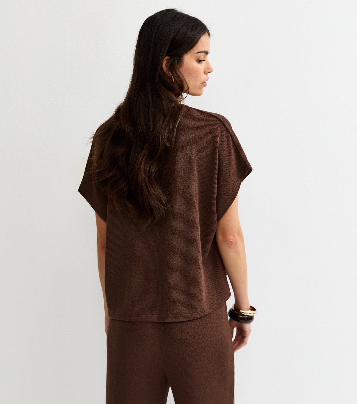 New Look Women's Dark Brown Textured Relaxed Top New Look - 4