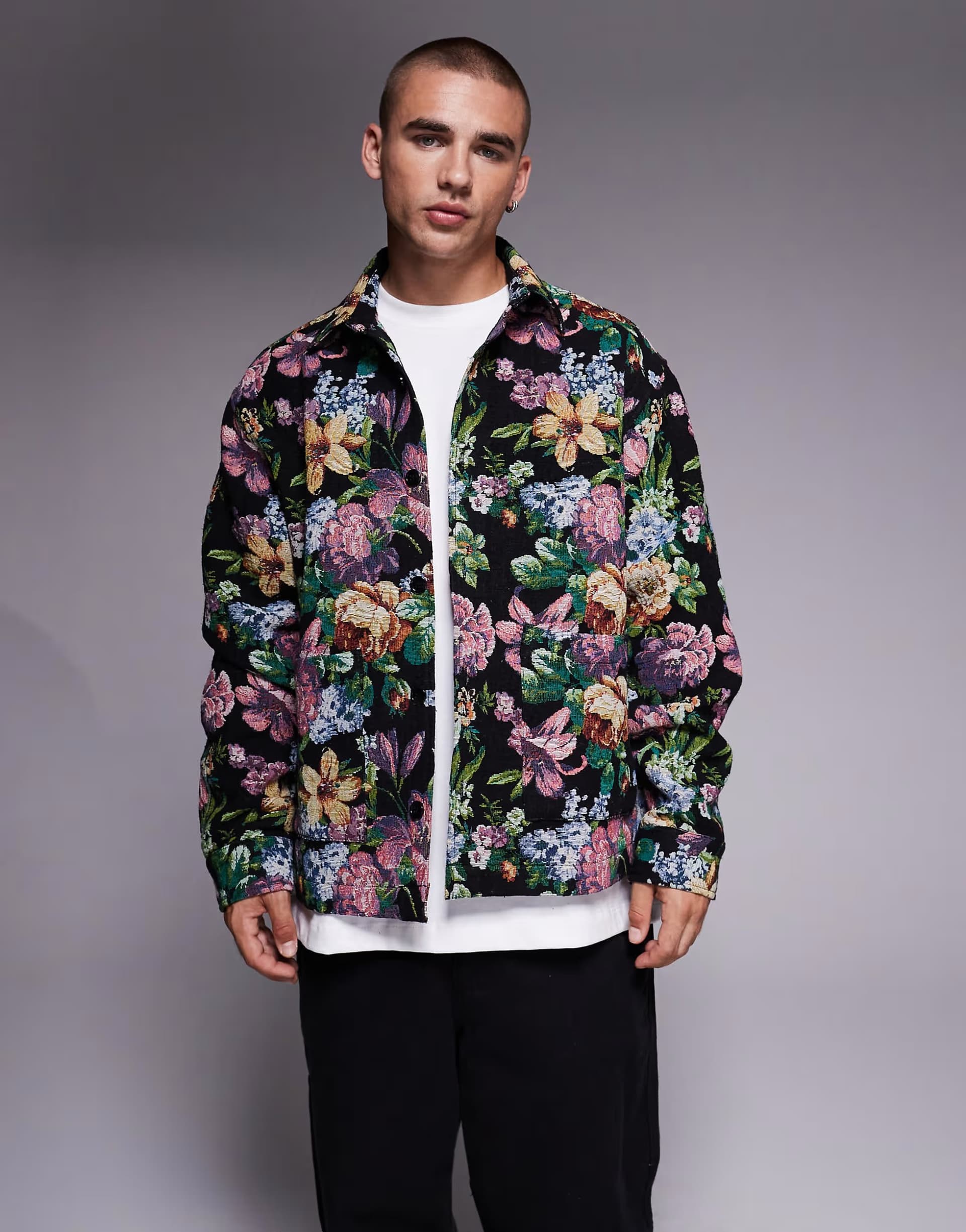 ASOS ASOS DESIGN boxy oversized floral tapestry shirt in black