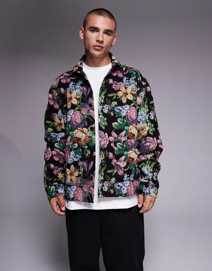 ASOS ASOS DESIGN boxy oversized floral tapestry shirt in black - 1
