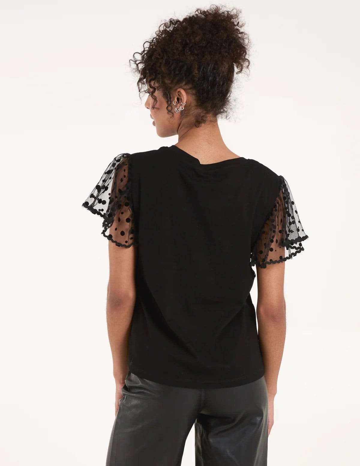 Blue Vanilla Polka Dot Mesh Sleeve T-shirt - 4