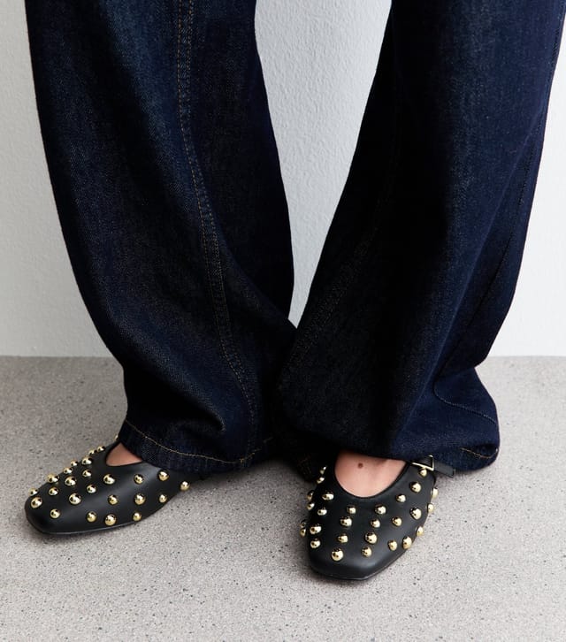 Public Desire Women's Black Elsie Faux Leather Studded Mary Jane Flats Public Desire New Look - 2