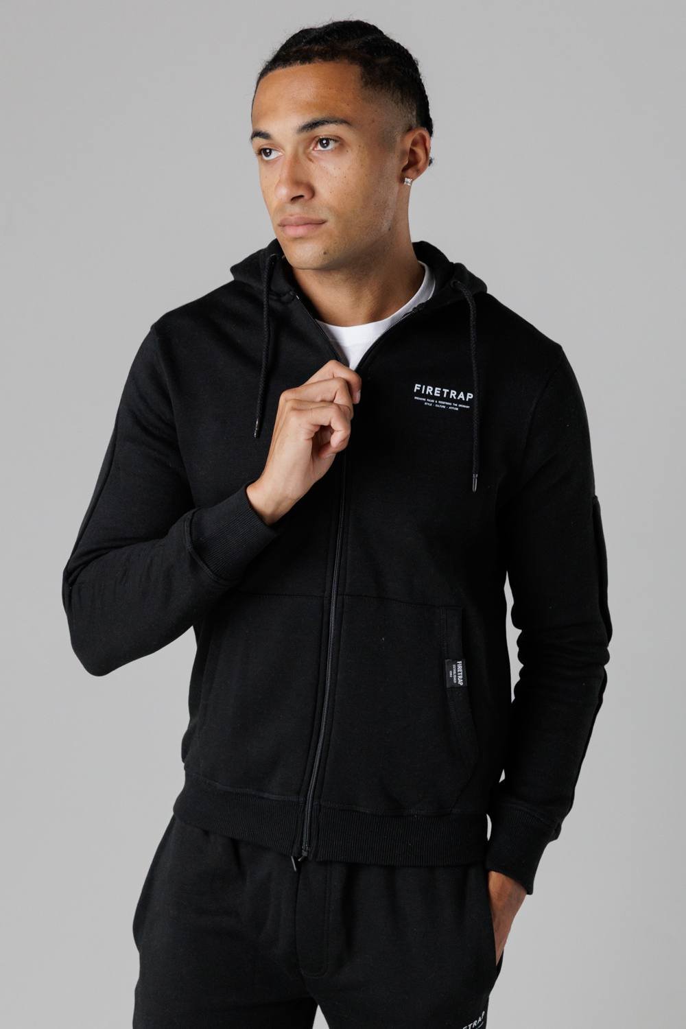 Firetrap Firetrap Men's Regular Fit Zip Through Fleece Hoody with Drawstrings in Black - 2