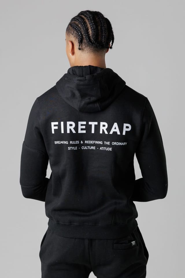 Firetrap Firetrap Men's Regular Fit Zip Through Fleece Hoody with Drawstrings in Black - 2