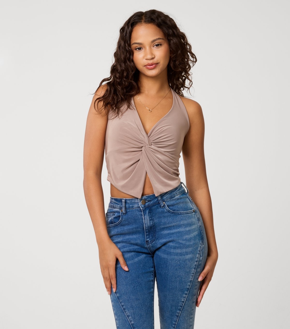 Pink Vanilla Women's Light Brown Knorted Front Halterneck Front Top Pink Vanilla New Look - 1