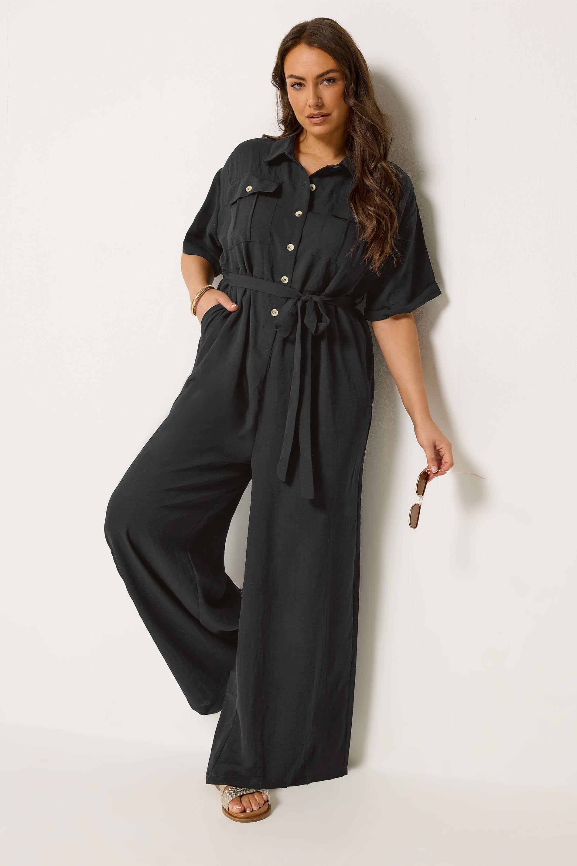 Yours Plus Size Black Button Front Jumpsuit