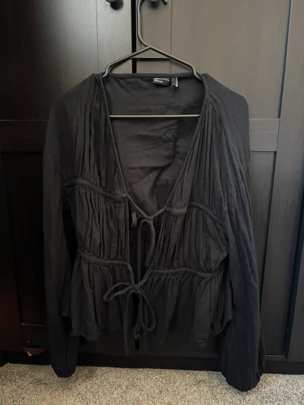 ASOS ASOS design ruched tie front linen style blouse