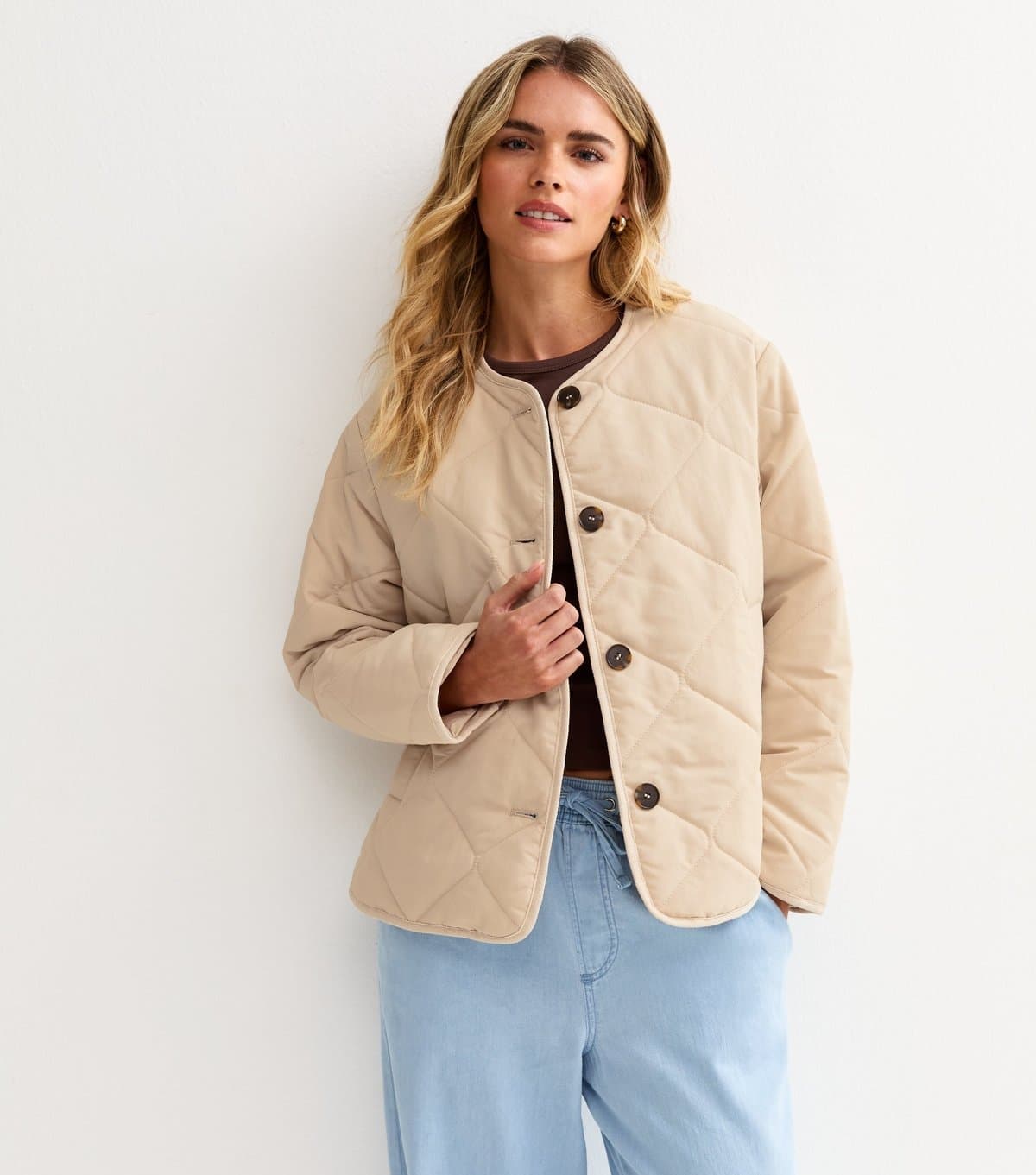 New Look Women's Petite Stone Soft Touch Quilted Jacket New Look