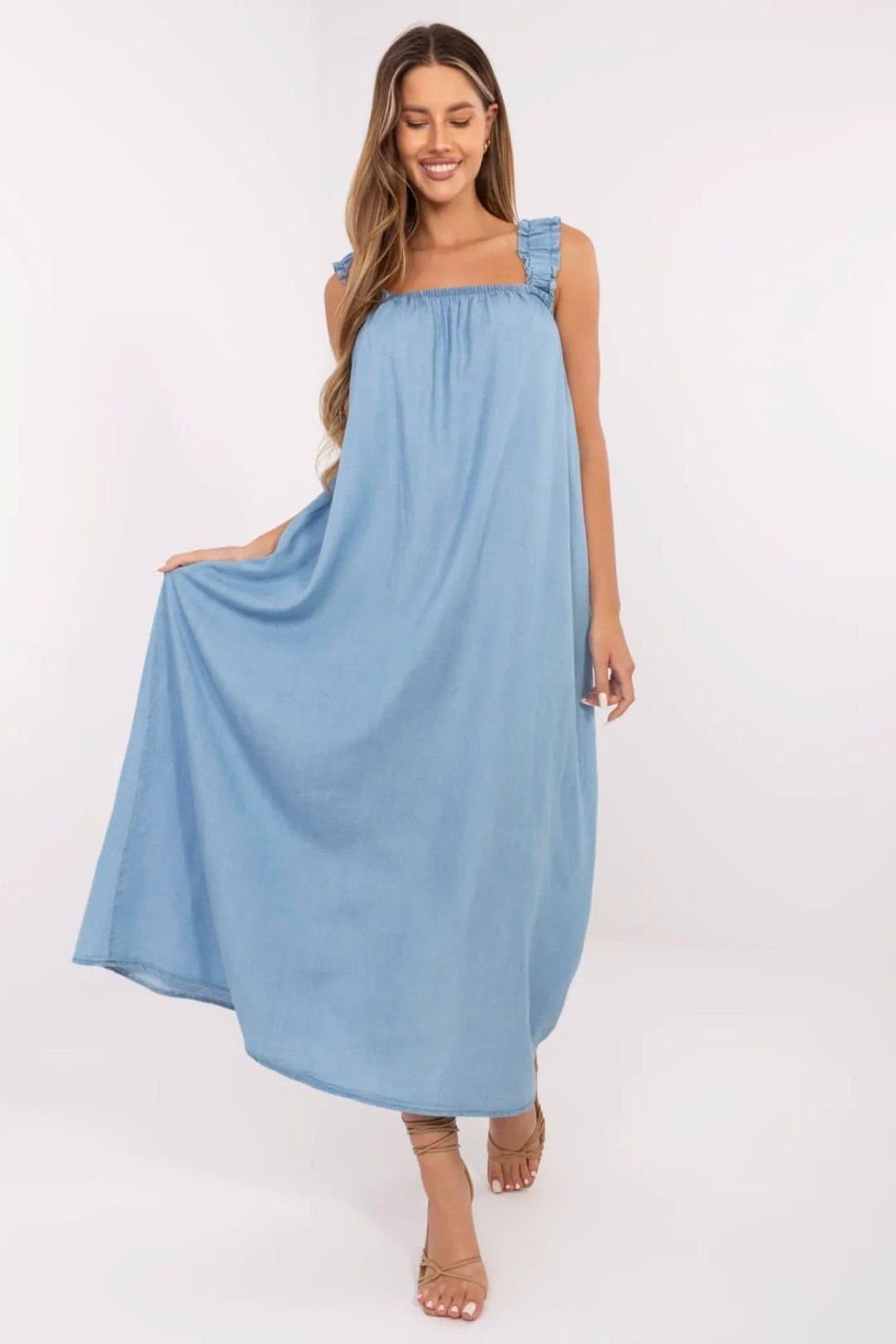 Love Lace Love Lace Women's Oversized Summer Denim Lyocell Maxi Dress in Blue