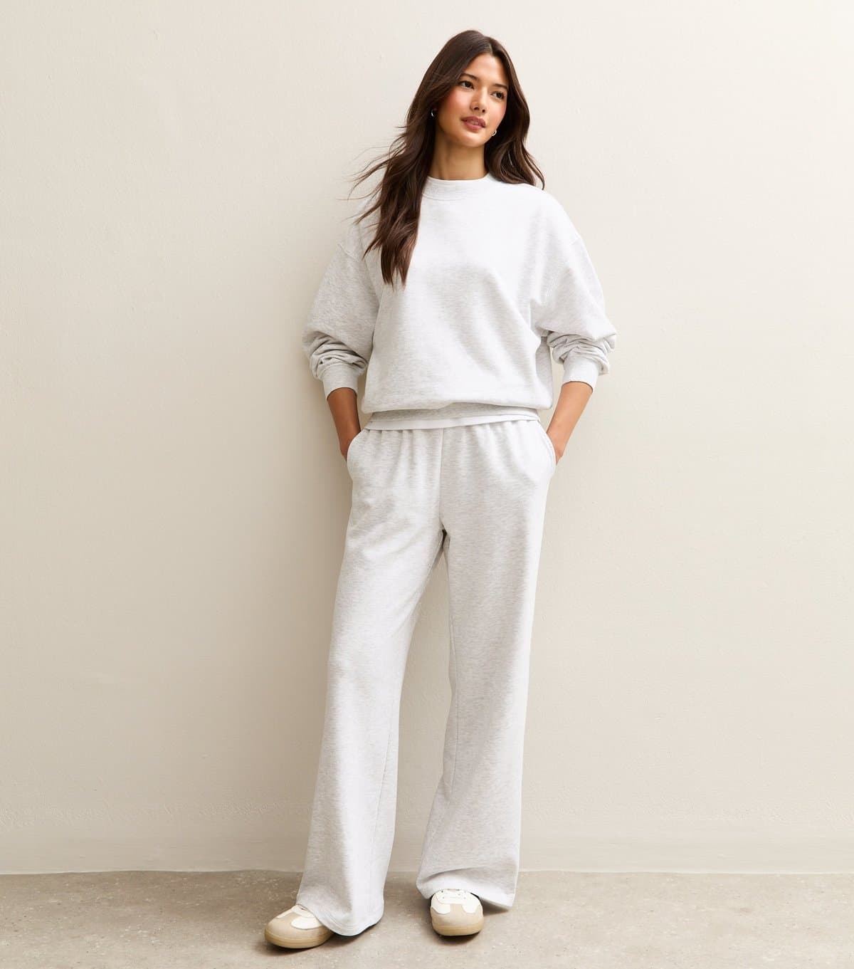 New Look Women's Grey Marl Drawstring Wide Leg Joggers New Look