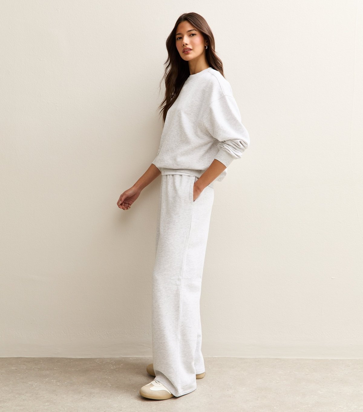 New Look Women's Grey Marl Drawstring Wide Leg Joggers New Look - 3