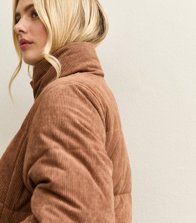 New Look Women's Tan Corduroy Cropped Puffer Jacket New Look - 2