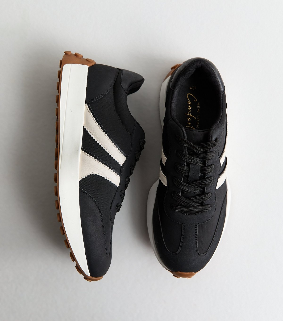 New Look Women's Black Faux Suede Side Stripe Sporty Trainers Vegan New Look - 1