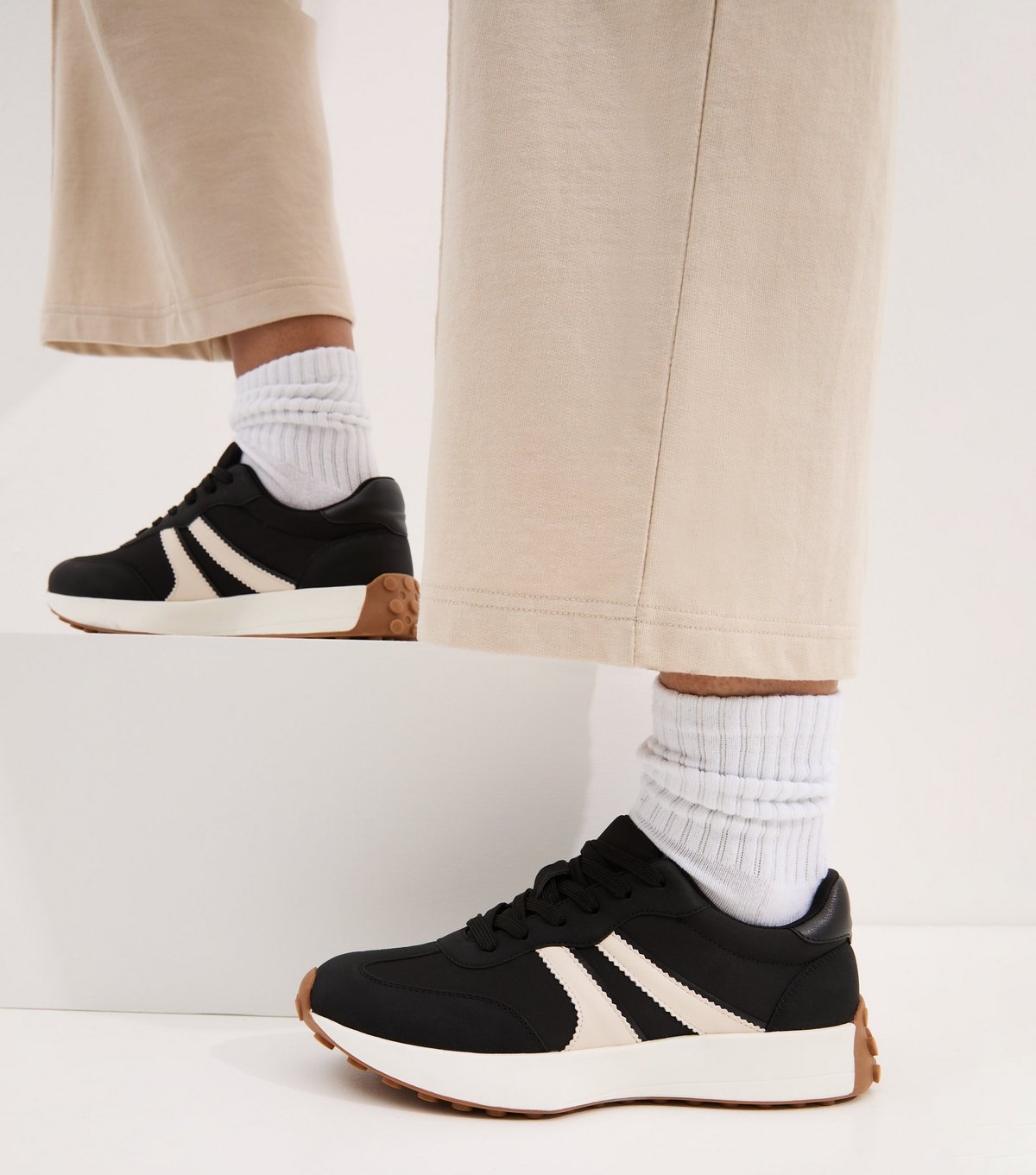 New Look Women's Black Faux Suede Side Stripe Sporty Trainers Vegan New Look - 2