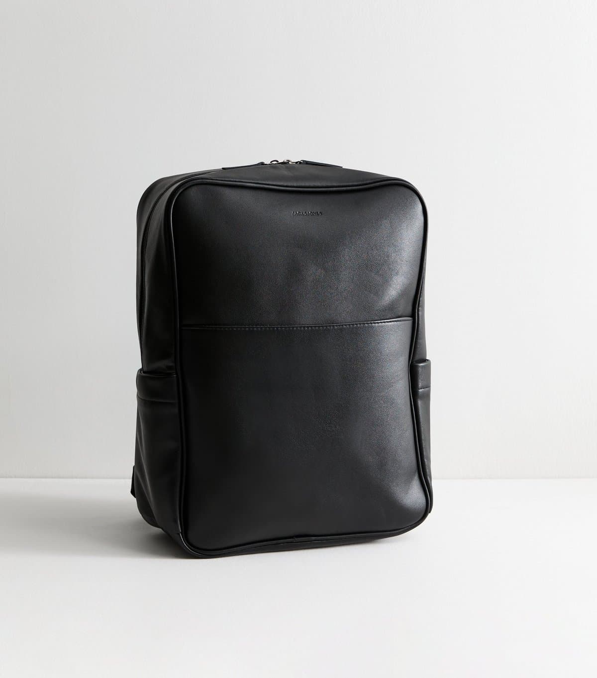 Jack & Jones Men's Black Faux Leather Backpack Jack & Jones New Look