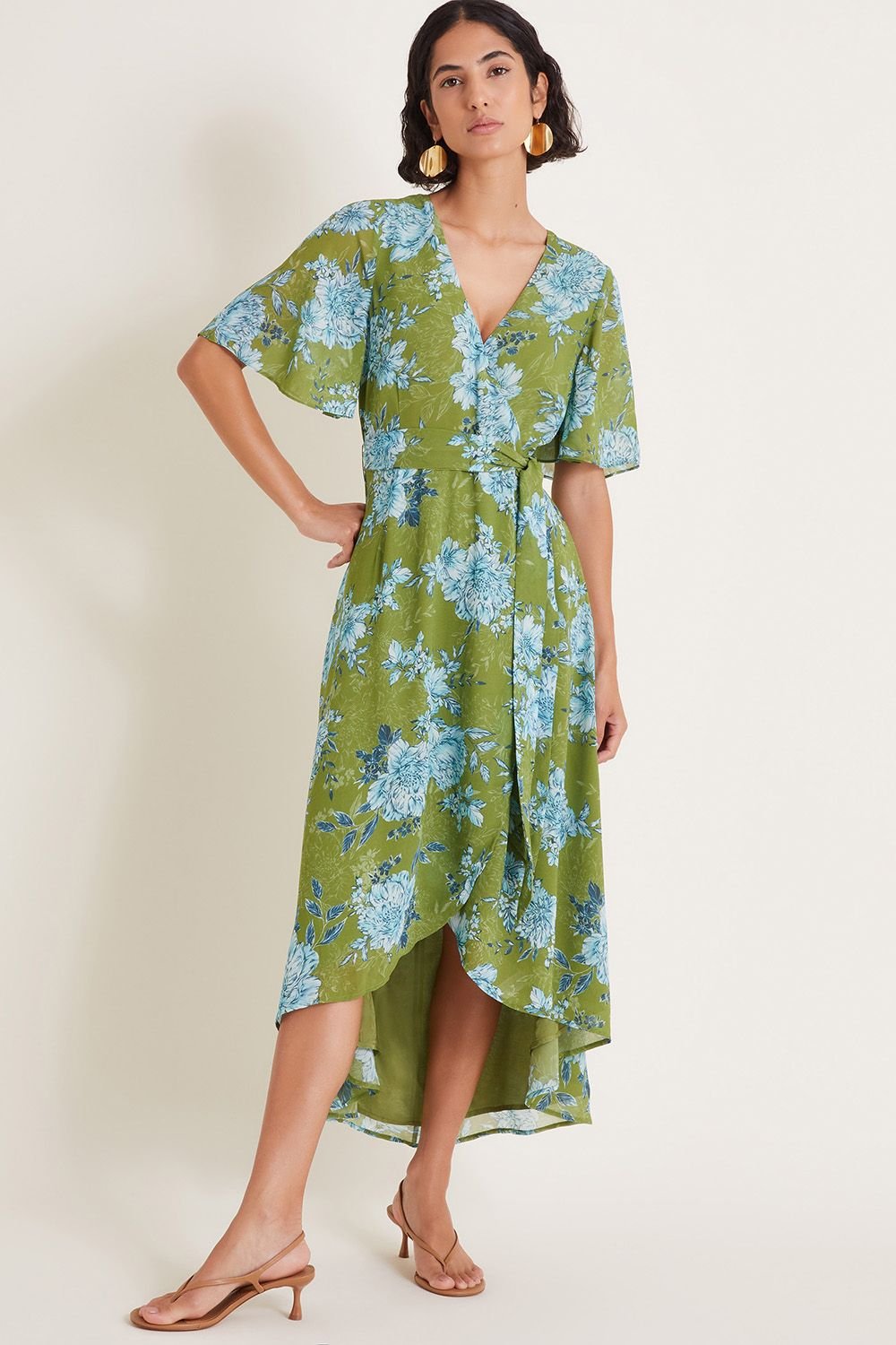 Monsoon Monsoon Women's Eva Floral Wrap Midi Dress Green - 2