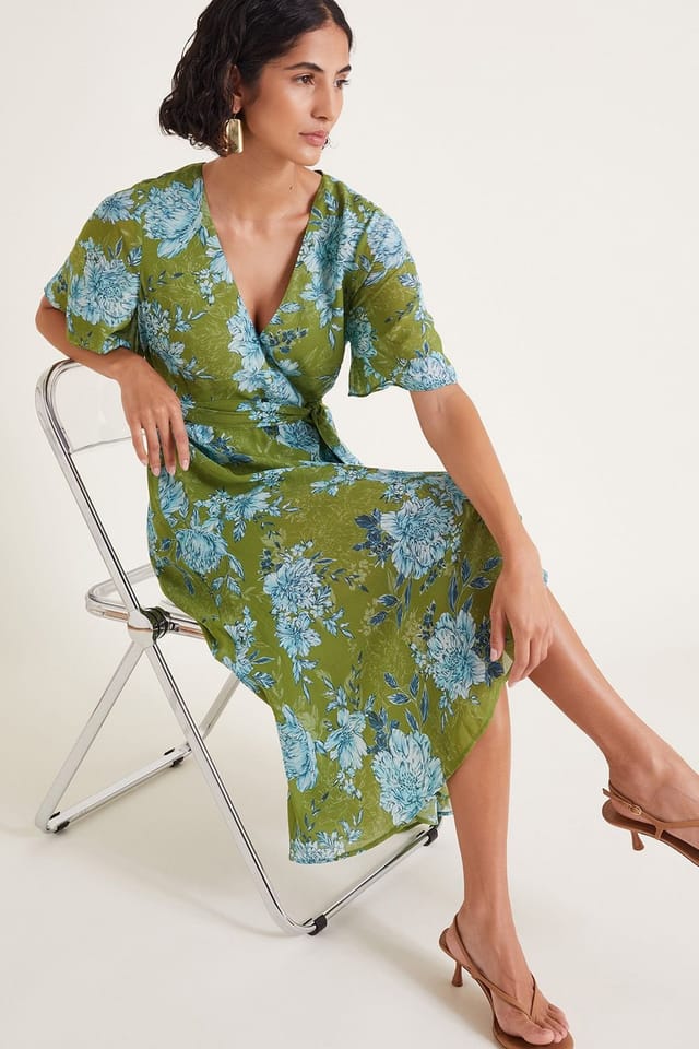Monsoon Monsoon Women's Eva Floral Wrap Midi Dress Green - 3