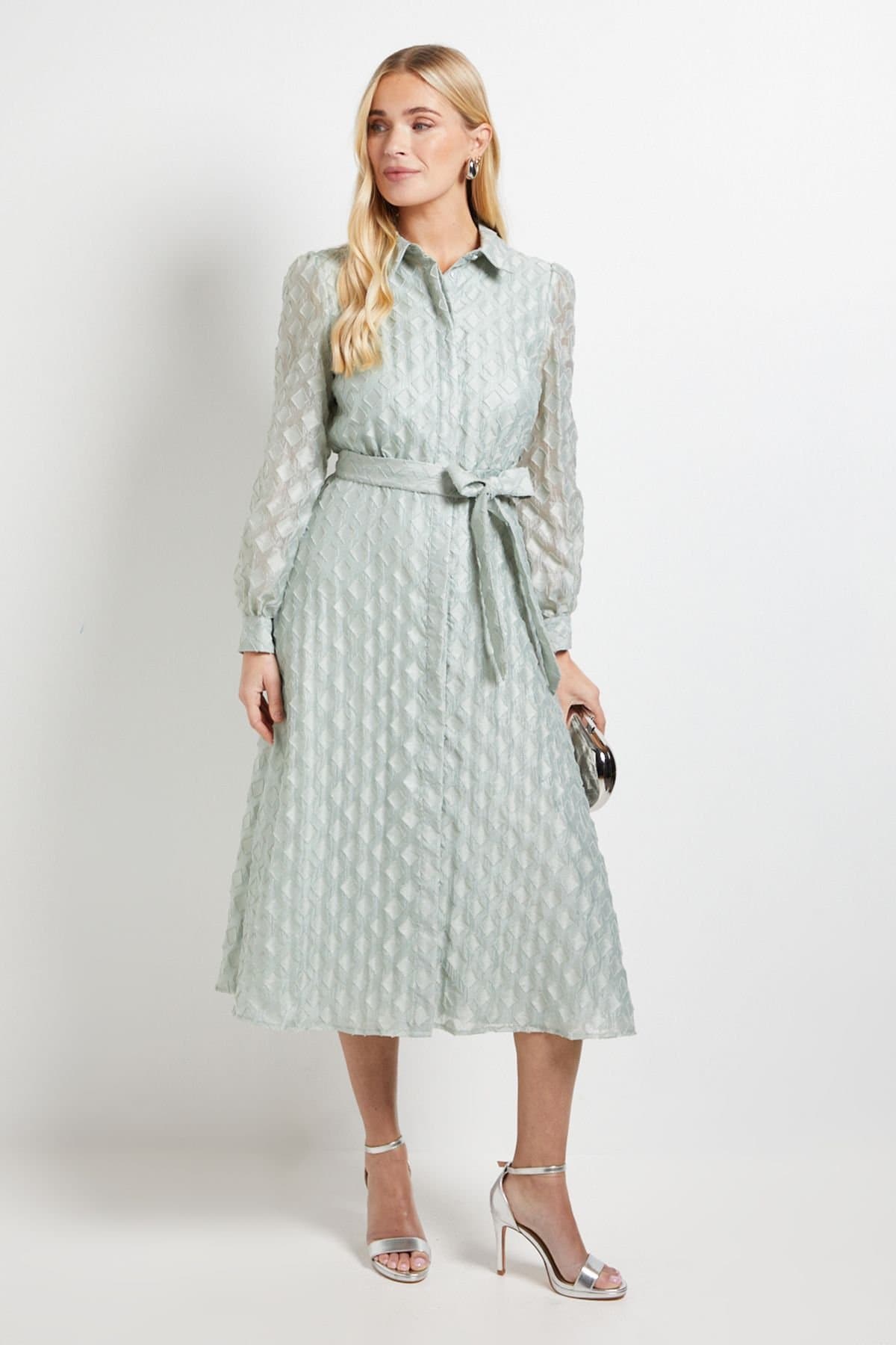 Wallis Wallis Women's Petite Geo Organza Shirt Midi Dress in Mint