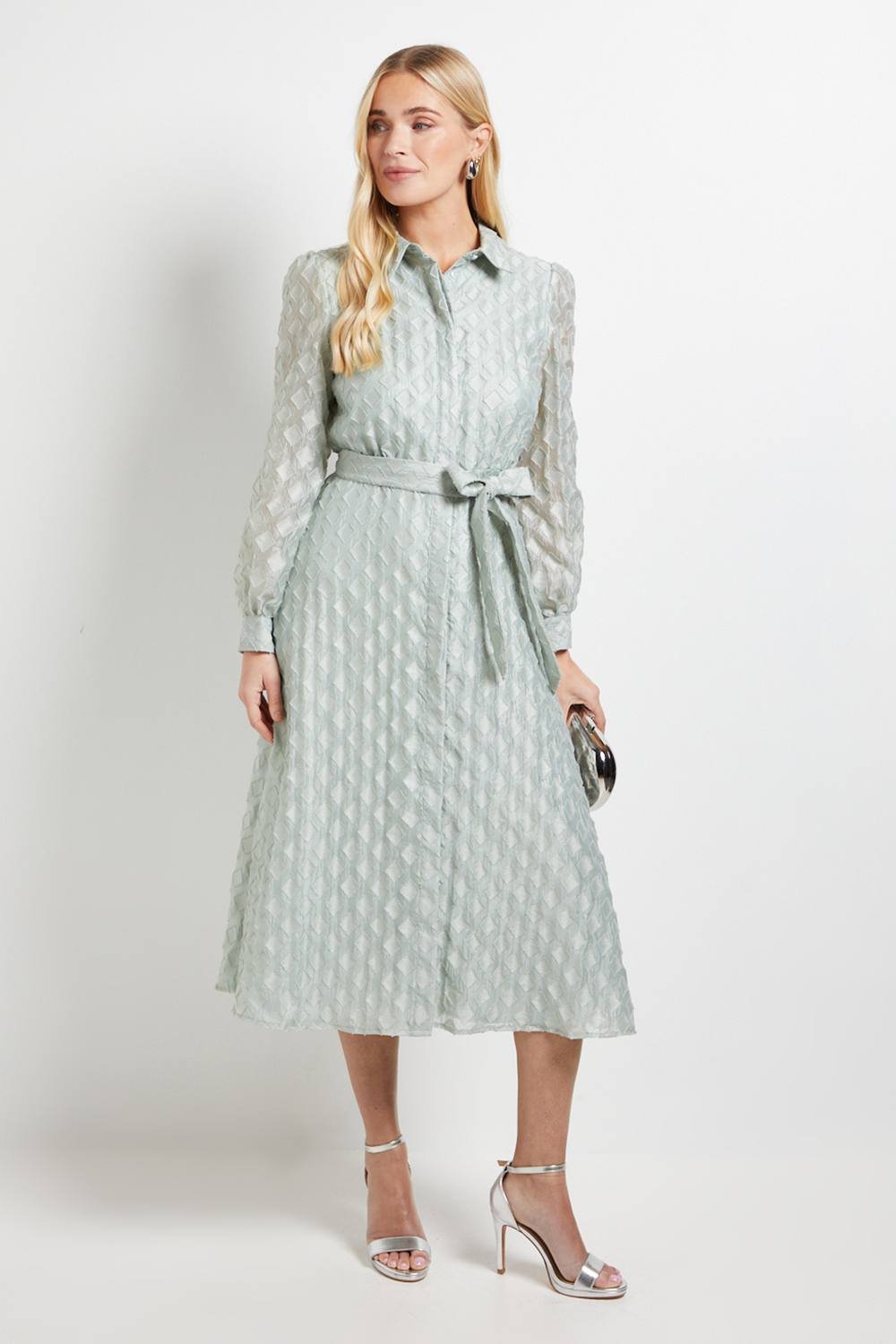 Wallis Wallis Women's Petite Geo Organza Shirt Midi Dress in Mint - 2