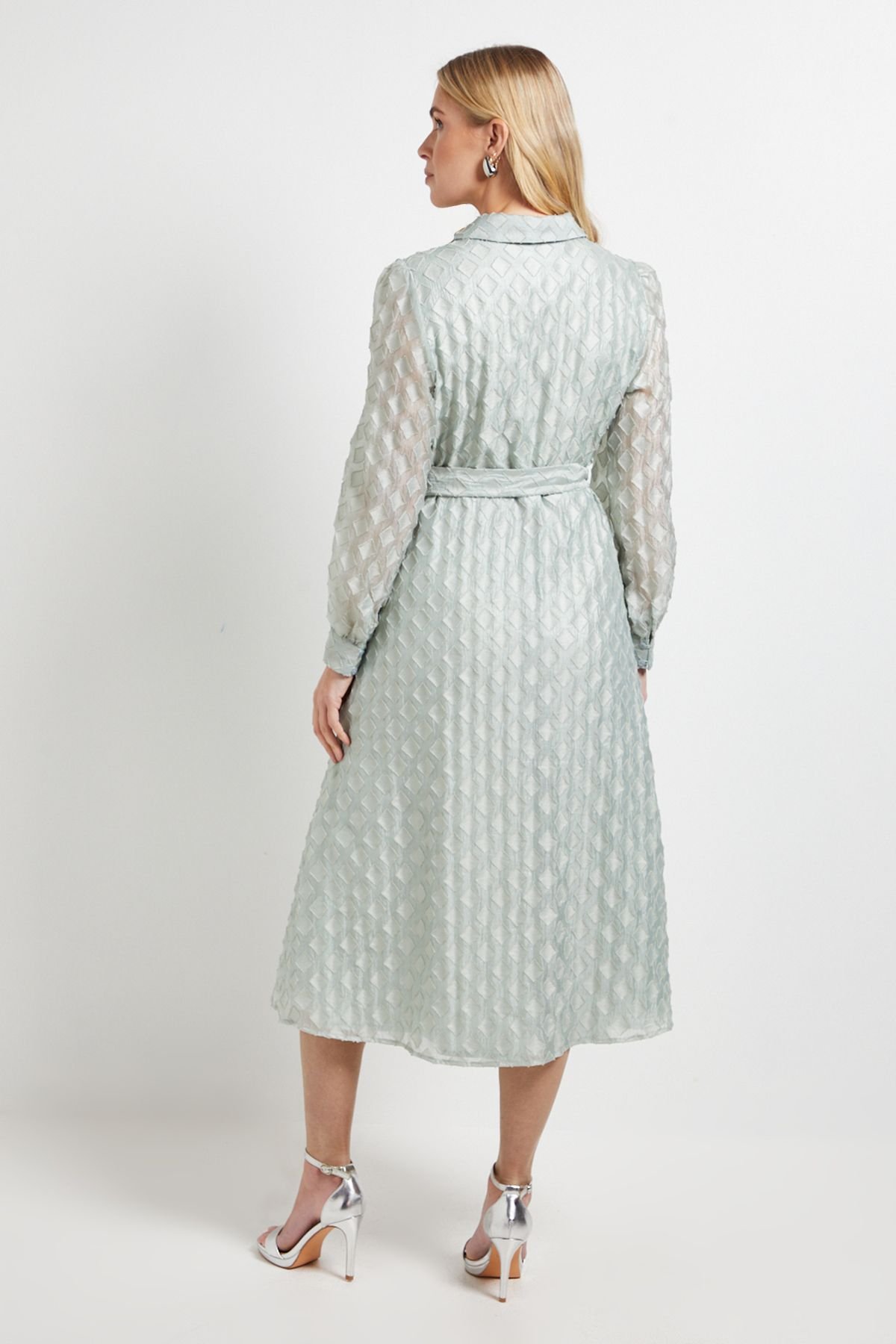 Wallis Wallis Women's Petite Geo Organza Shirt Midi Dress in Mint - 3