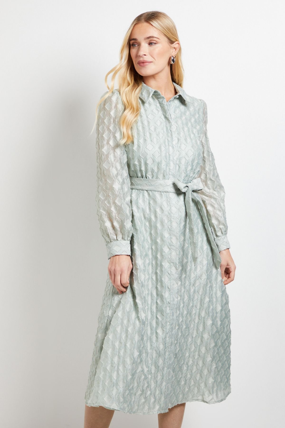 Wallis Wallis Women's Petite Geo Organza Shirt Midi Dress in Mint - 4