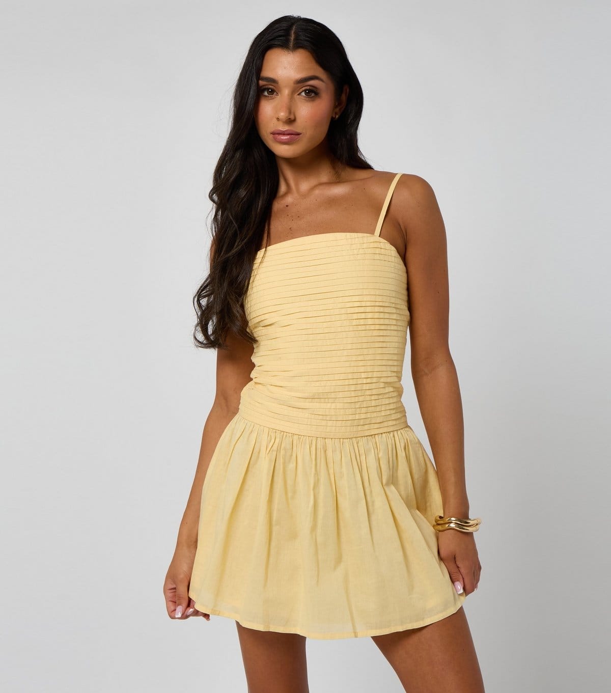 Urban Bliss Women's Light Yellow Pleated Mini Strappy Dress Urban Bliss New Look - 4