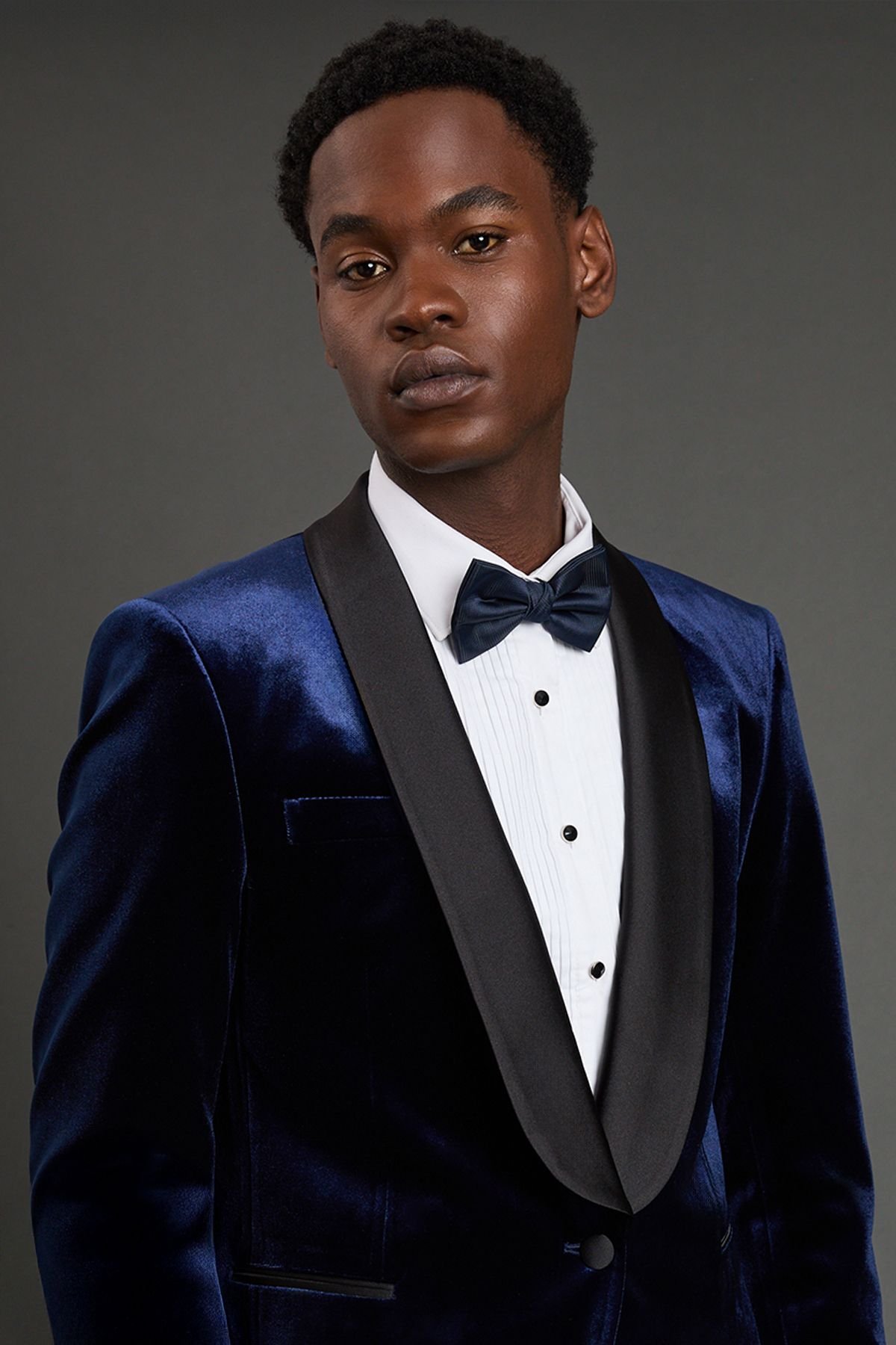 Burton Burton Men's Navy Wide Lapel Velvet Tailored Fit Tuxedo Jacket - 3