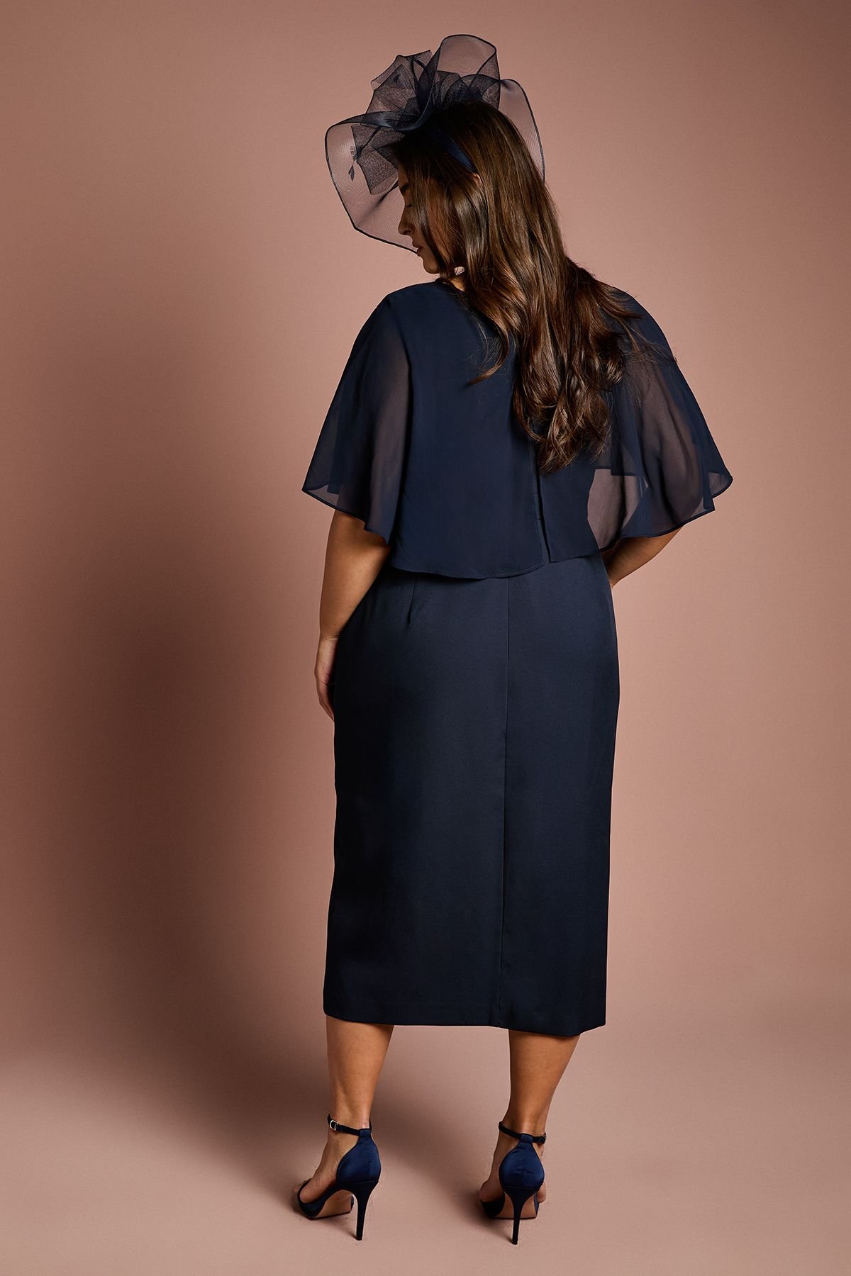 Coast Coast Women's Plus Chiffon Cape Pencil Dress in Navy - 3