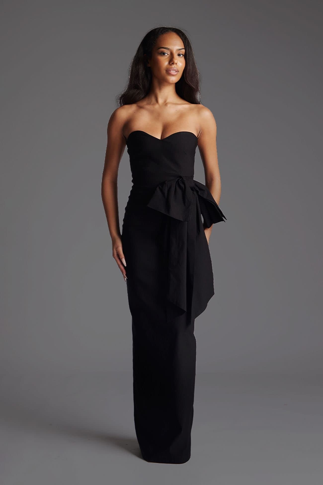 Vesper Vesper Women's Bow Detail Bandeau Maxi Dress in Black