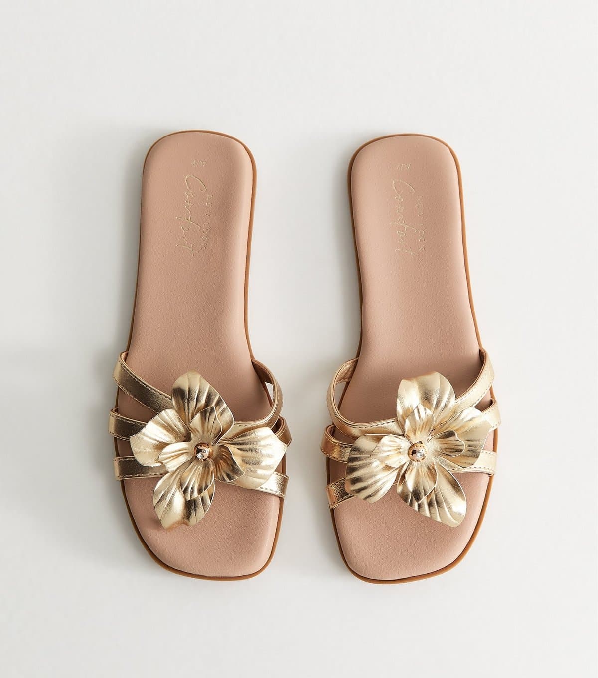 New Look New Look Gold Tone Flower Detail Flat Mules