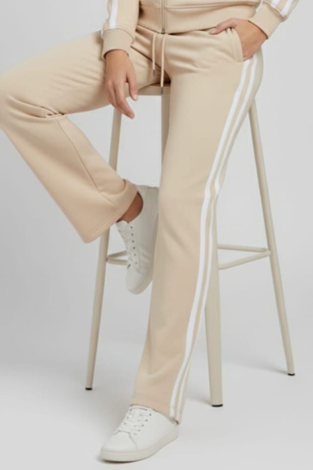 STYLEWISE STYLEWISE Women's Contrast Tape Tracktop & Jogger Set - Two Piece in Beige - 3