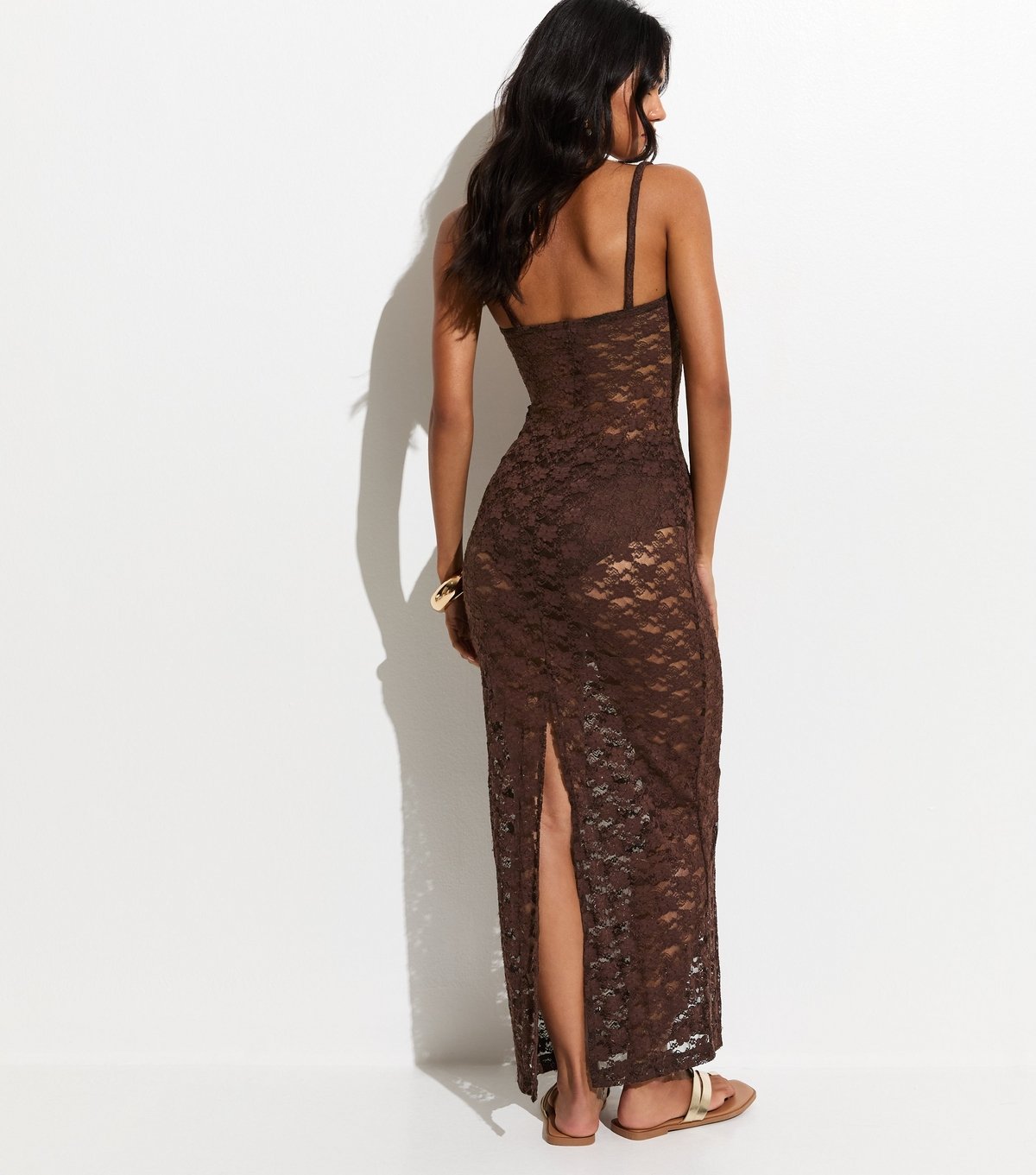 New Look Women's Dark Brown Semi Sheer Lace Beach Maxi Dress New Look - 4