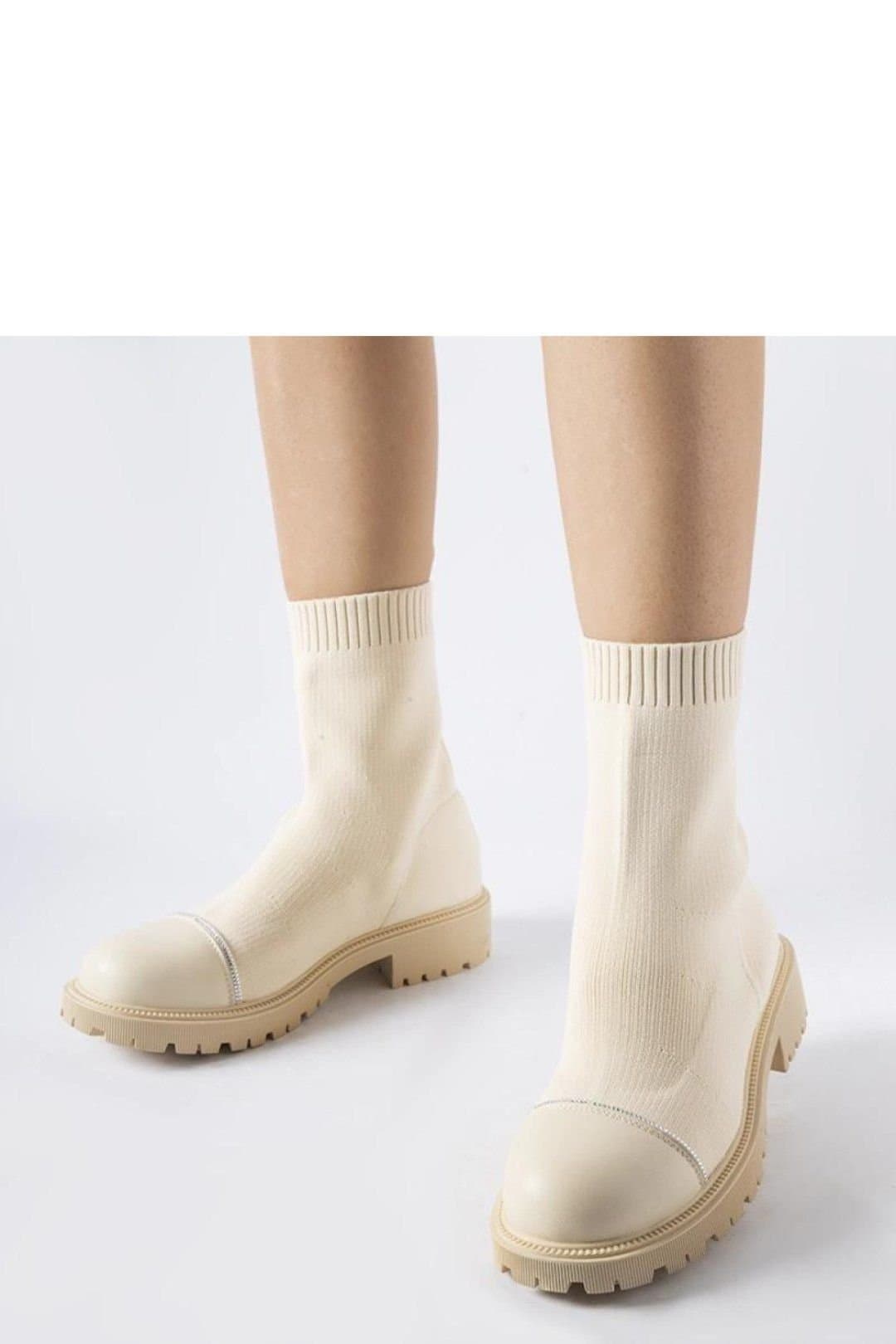 Love Lace Love Lace Women's Sock Boots with Vail Zircon Detail Comfortable Round Toe in Beige
