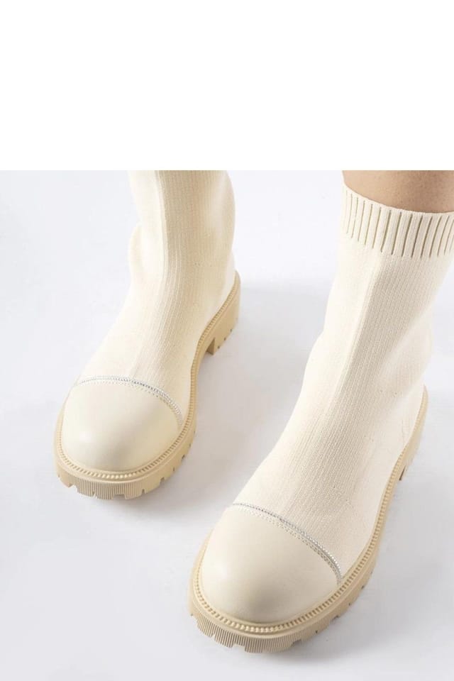 Love Lace Love Lace Women's Sock Boots with Vail Zircon Detail Comfortable Round Toe in Beige - 2
