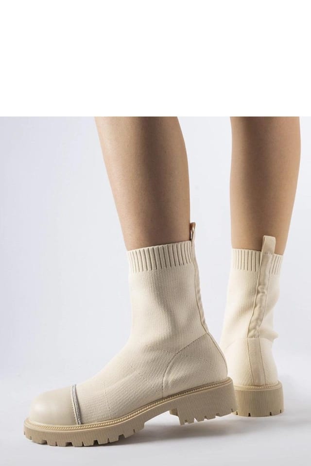 Love Lace Love Lace Women's Sock Boots with Vail Zircon Detail Comfortable Round Toe in Beige - 3