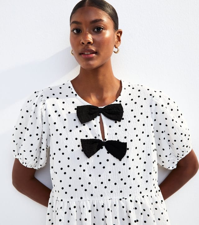 New Look Women's White Spot Print Bow Trim Mini Dress New Look - 2