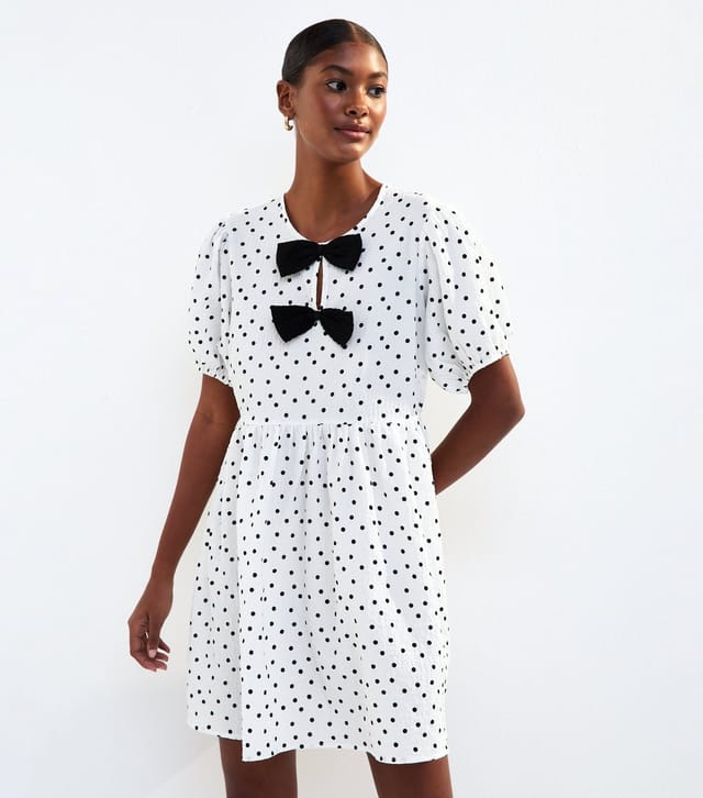 New Look Women's White Spot Print Bow Trim Mini Dress New Look - 3