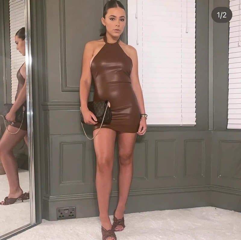 ASOS Brown faux leather halter neck dress