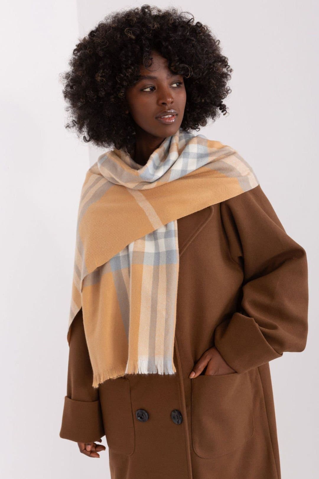 Love Lace Love Lace Women's Shawl Style Plaid Polyester Scarf for Fall & Winter Wrap in Brown