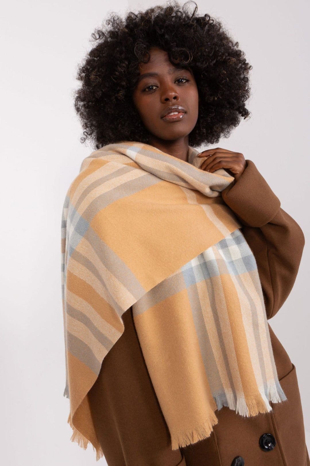 Love Lace Love Lace Women's Shawl Style Plaid Polyester Scarf for Fall & Winter Wrap in Brown - 4