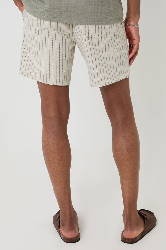 Threadbare Threadbare Men's Shorter Length Stripe Cotton Shorts in Light Stone - 2
