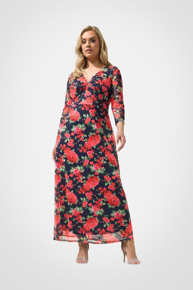 Yours Yours Women's Floral Knot Maxi Dress in Dark Navy - 3