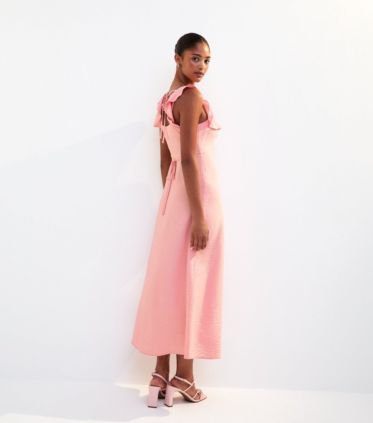 New Look Women's Pink Ruffle Trim Square Neck Midi Dress New Look - 4