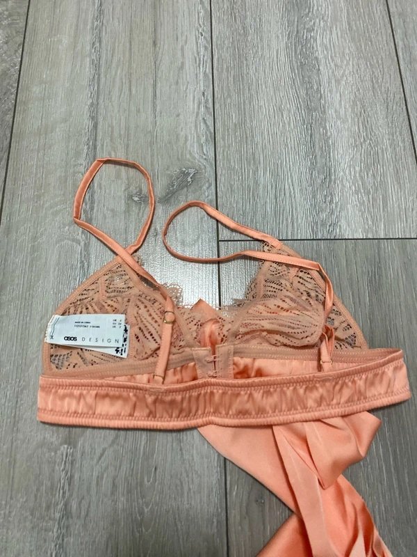 ASOS Asos Luxe lace triangle bra with oversized satin bow coral size 6 - 1