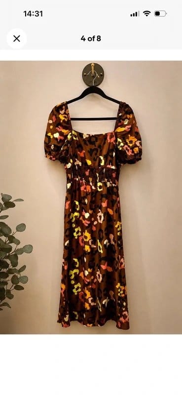 Never Fully Dressed Leopard Print Smocked Midi Dress UK 10